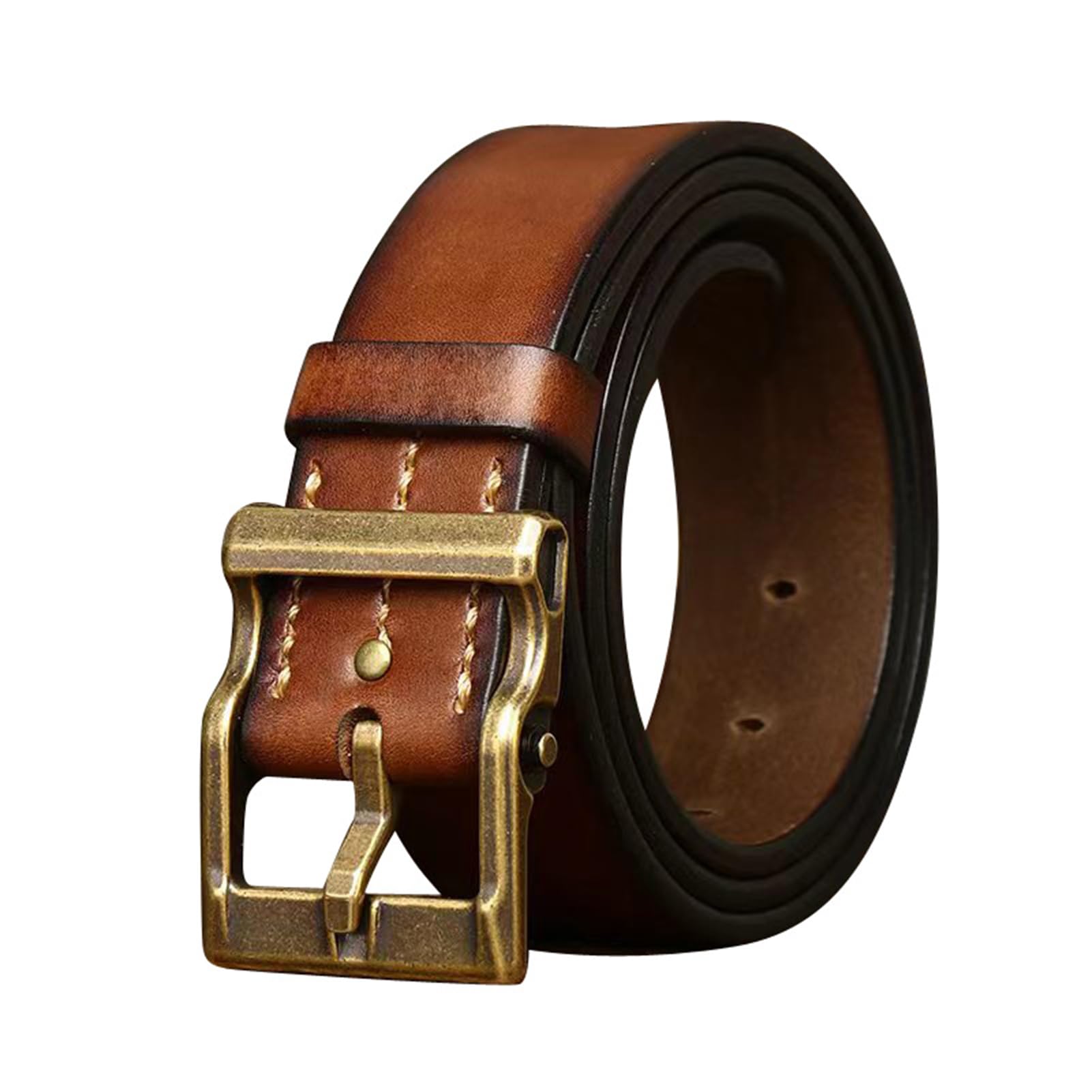 Vollnarbiger Western-Cowboy-Gürtel für Herren, Jeansgürtel für Jeans, Handgefertigter Gürtel aus Rindsleder, 5 mm Dick, mit Zinken-Gürtelschnalle