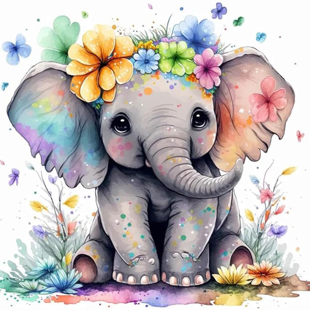 TREXEE Elephant 5D Diamond Painting Kit, (35x35cm) Diamond Painting Kit for Adults & Kids, Very Suitable for Home Leisure and Wall Decoration, Gift for Kids and Adults (Cute Elephant)(Without Frame)-picture-12