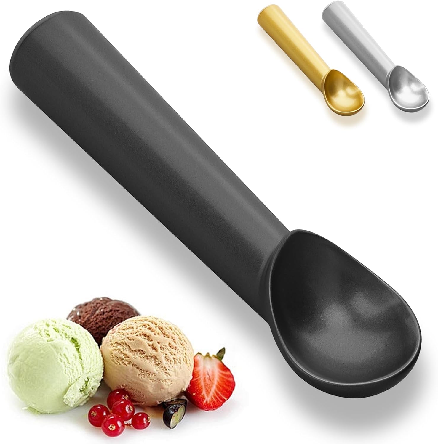 7 inch Ice Cream Scoop - One-Piece Nonstick Aluminum Ice Cream Scooper - Professional Metal Ice Cream Spoon - Durable, Easy to Use & Clean - Lightweight Cookie Spoon - Scoop Ice Cream (Gold)