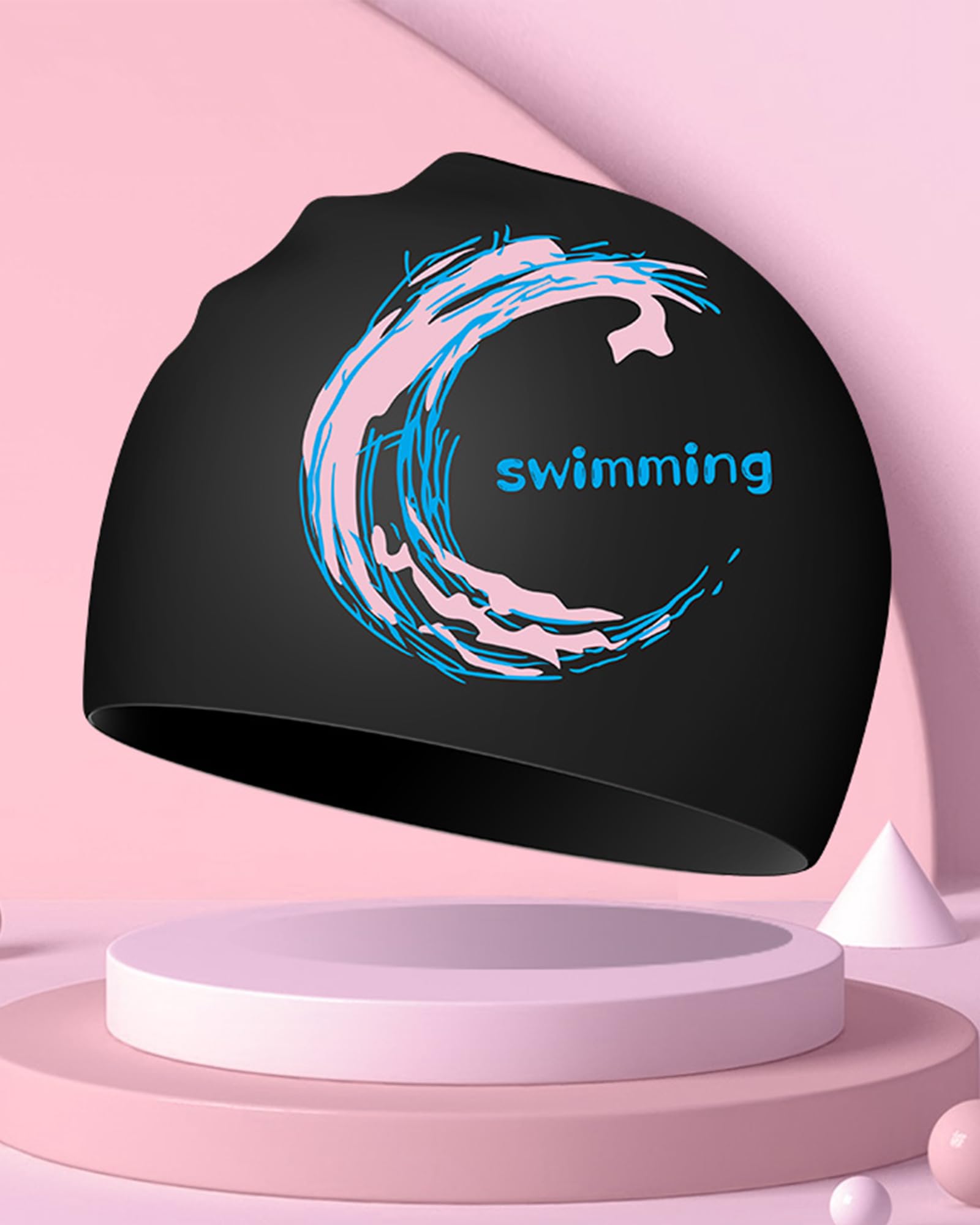 Swimming Cap - Silicone Swim Cap for Women Men Adults Teenagers (Black) - Image 3