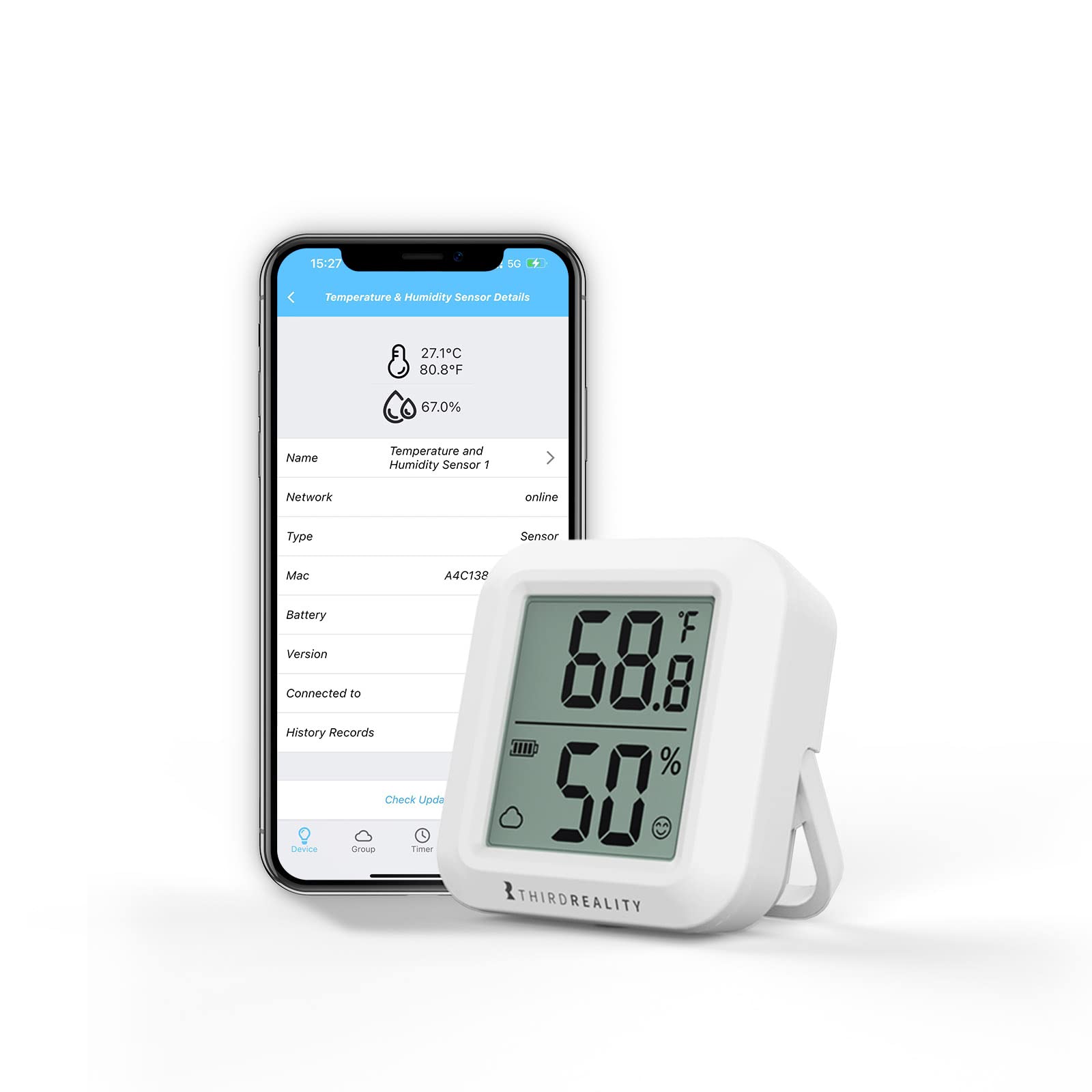 THIRDREALITY THIRDREALITY Sensor de temperatura y humedad Zigbee con pantalla LCD digital, requiere concentrador ZigBee, grabación de aplicaciones, monitoreo remoto y domótica inteligente, pilas AAA incluidas