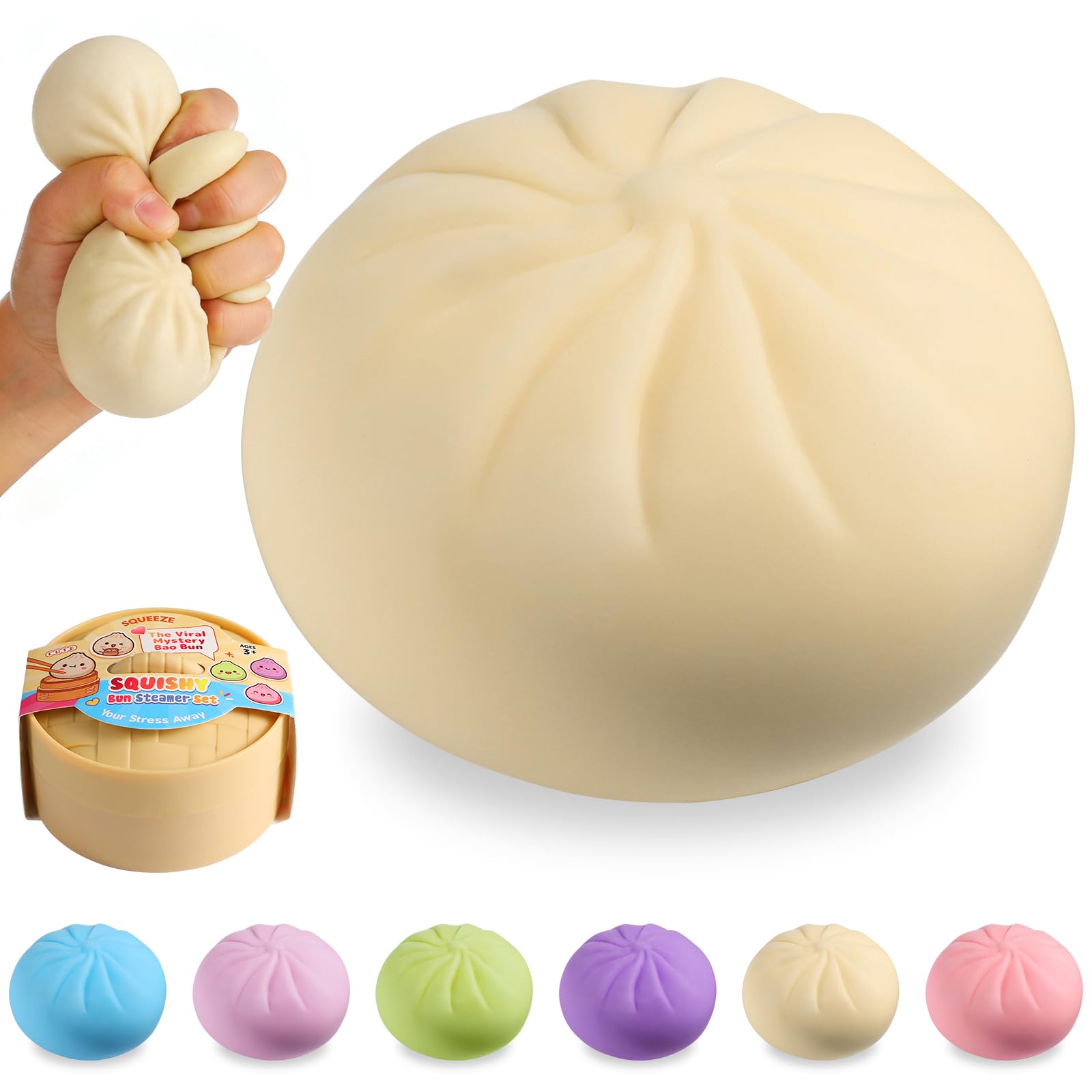 Dumpling Squishy Mystery Box, Viral Squishy Dumpling Toy, Bao Bun Squeeze Stress Relief Fidget Toys for Holiday & Birthday Gifts (Pink) — view 7