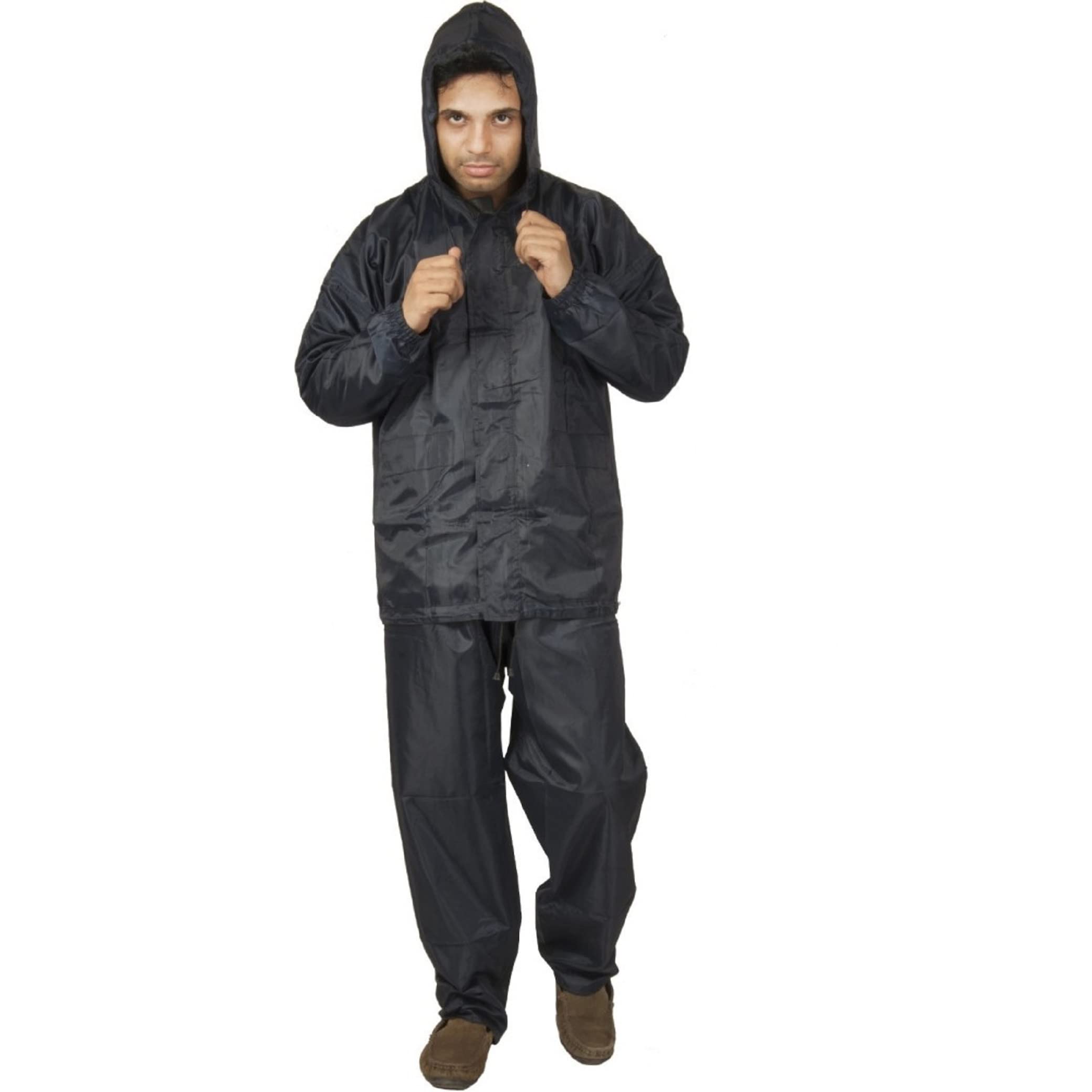 Men's & Women's Raincoat, Rainwear, Barsaati, Rainsuit with Hood, Side Pocket 100% Waterproof Portable Rain Suit-Black & Blue-image-49