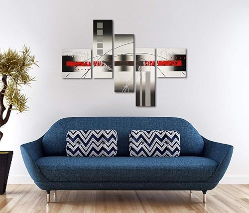 Miniatura 5 de Wieco Art Estirado y enmarcado 100% pintado a mano, lienzo moderno, decoración de pared, líneas blancas perfectas, decoración del hogar, pinturas al