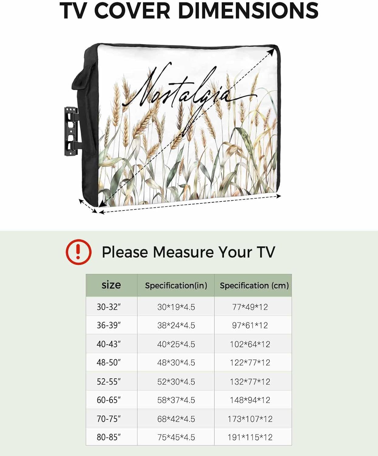 Outdoor TV Cover Fall Wheat Plant Flower Pattern Waterproof and Weatherproof 36"-39" LCD Movable Shield TV Display Screen Protector Outside Television Covers