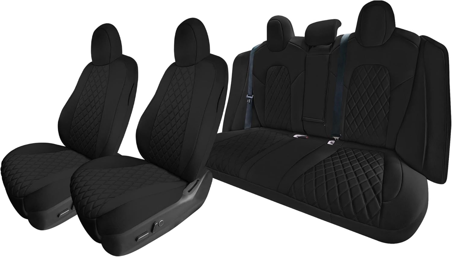 FH GROUP Custom Fit Seat Covers for 2017 – 2023 Tesla Model 3, Neoprene Seat Covers, Car Seat Covers, Waterproof Car Seat Cover, Airbag Compatible Seat Covers, Tesla Accessories Full Set Black Black Full Set Neoprene
