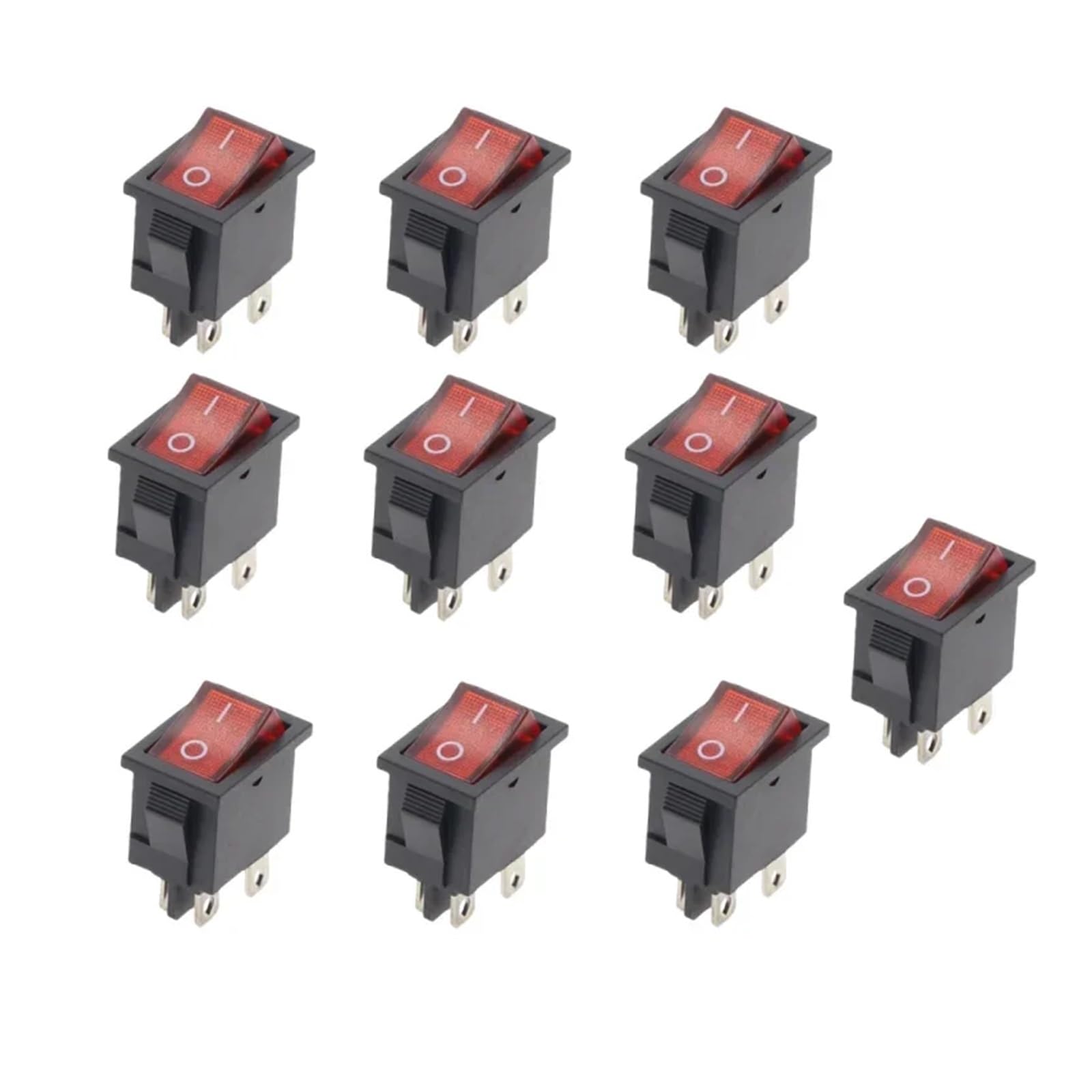 AUOQKQUT 10 PCS red KCD1 6A/250V AC 10A/125V 21 * 15mm 4 Pin Boat Car Rocker Switch ON-OFF With Light Switch