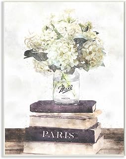 Stupell Industries Delicate White Florals on Parisian Bookstack Wall Art, 13 x 19, off-white