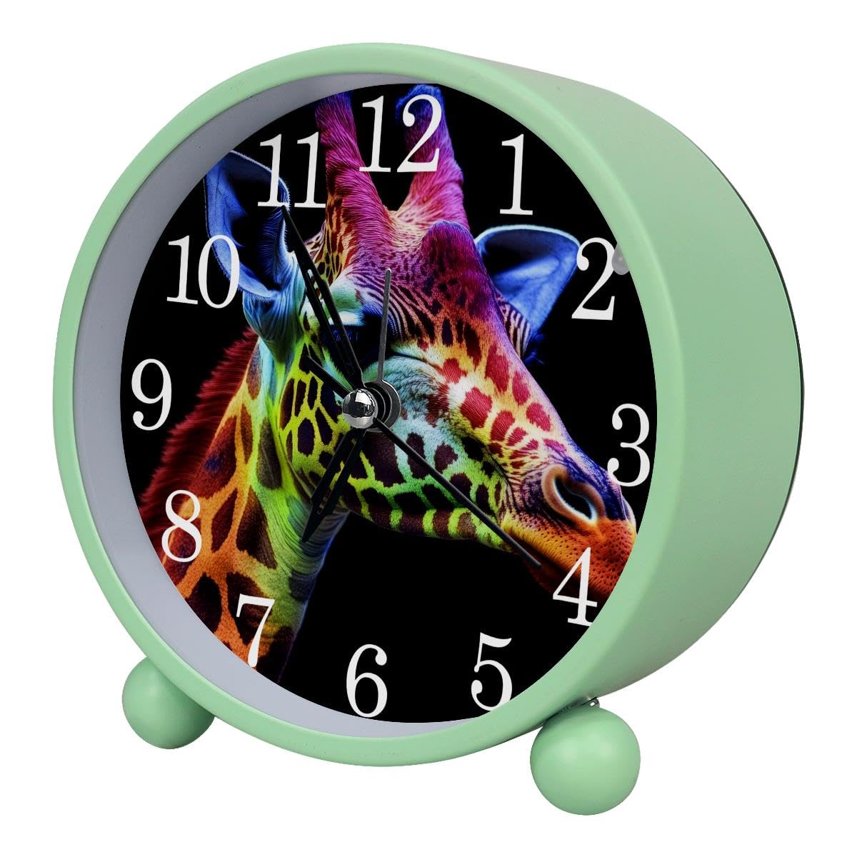 Luoweisi Alarm Clock Rainbow Giraffe, Silent Non-Ticking with Night Light, Round Metal Alarm Clock for Office, Battery Operated, Bedroom, Elderly, Adults, Children, Student Gifts