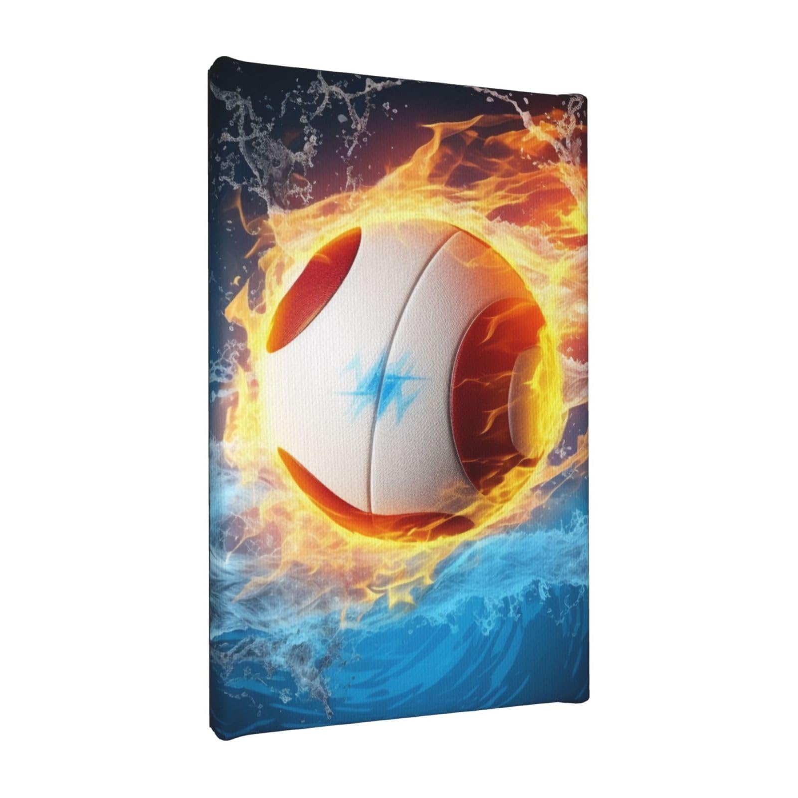 YKLJG volleyball with fire and ice Printed Wall Art Canvas Painting 20x30 CM Wooden Framed Picture Painting Artwork Prints for Bedroom Kitchen Home Office Decor