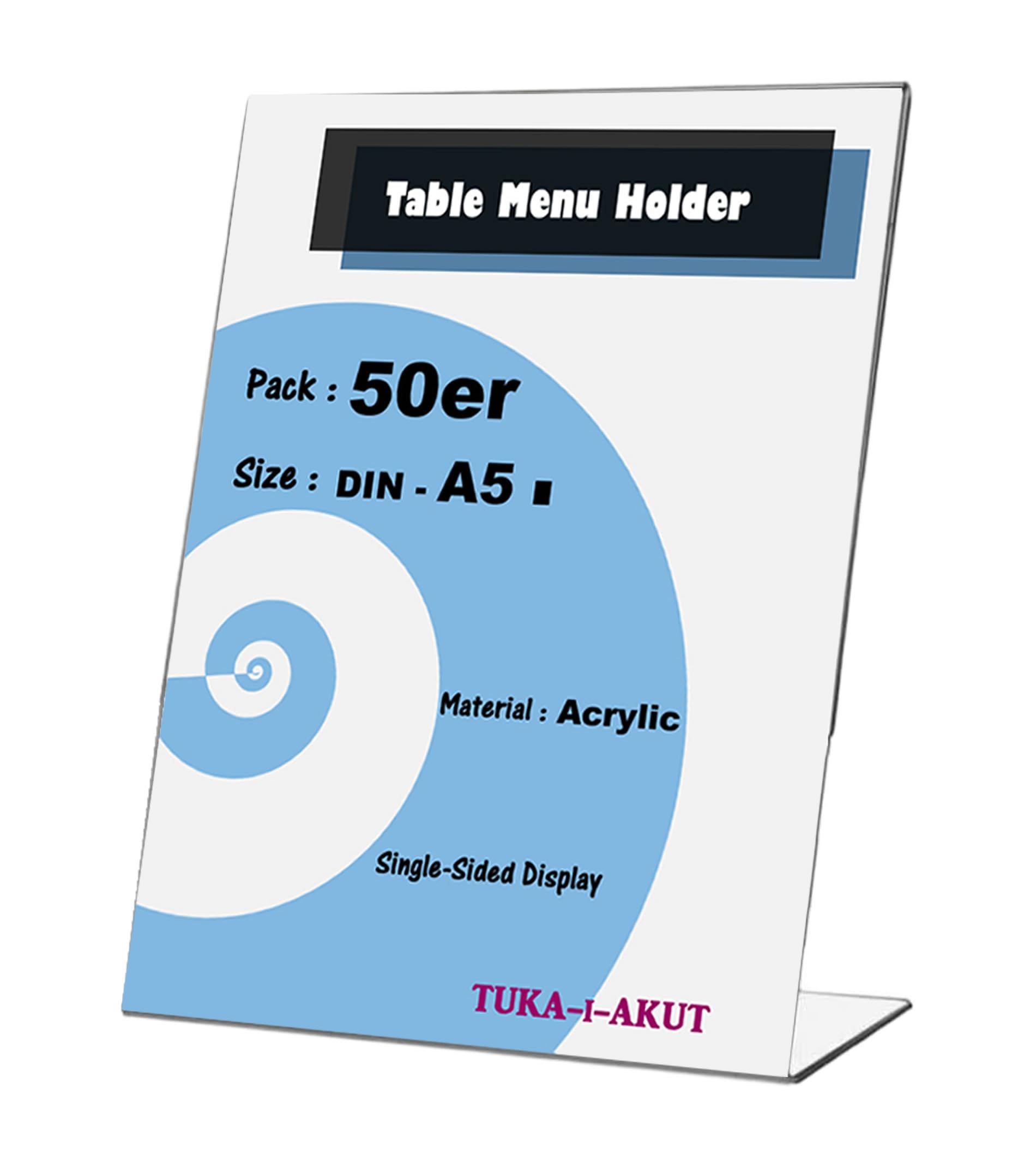 TUKA 50X Porta-avvisi da Tavolo Inclinati, A5 Verticale Espositori, Supporto Pubblicitario da Banco, per Menù, Carta, Informazioni, Documenti e Altro. 2,5mm Acrilico Trasparente, TKD8200-A5-50x