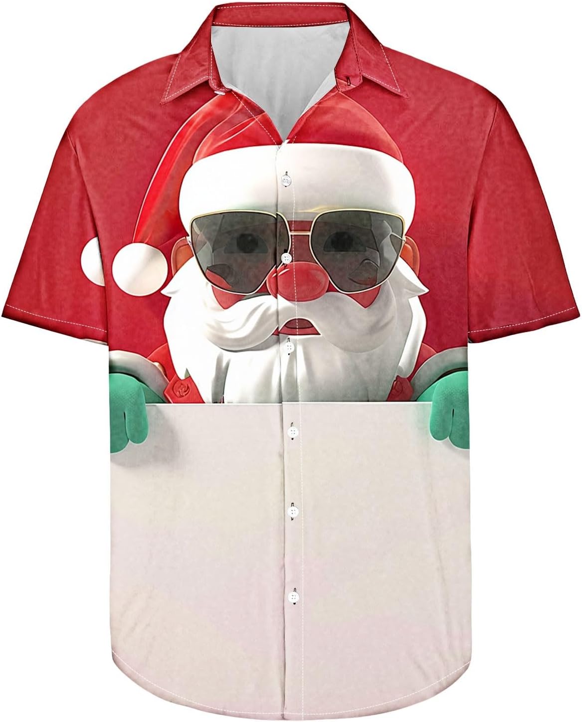 Xmas Graphic Shirts for Men Novelty 3D Christmas Tree Santa Hawaiian Shirts Button Down Short Sleeve Bowling Shirts
