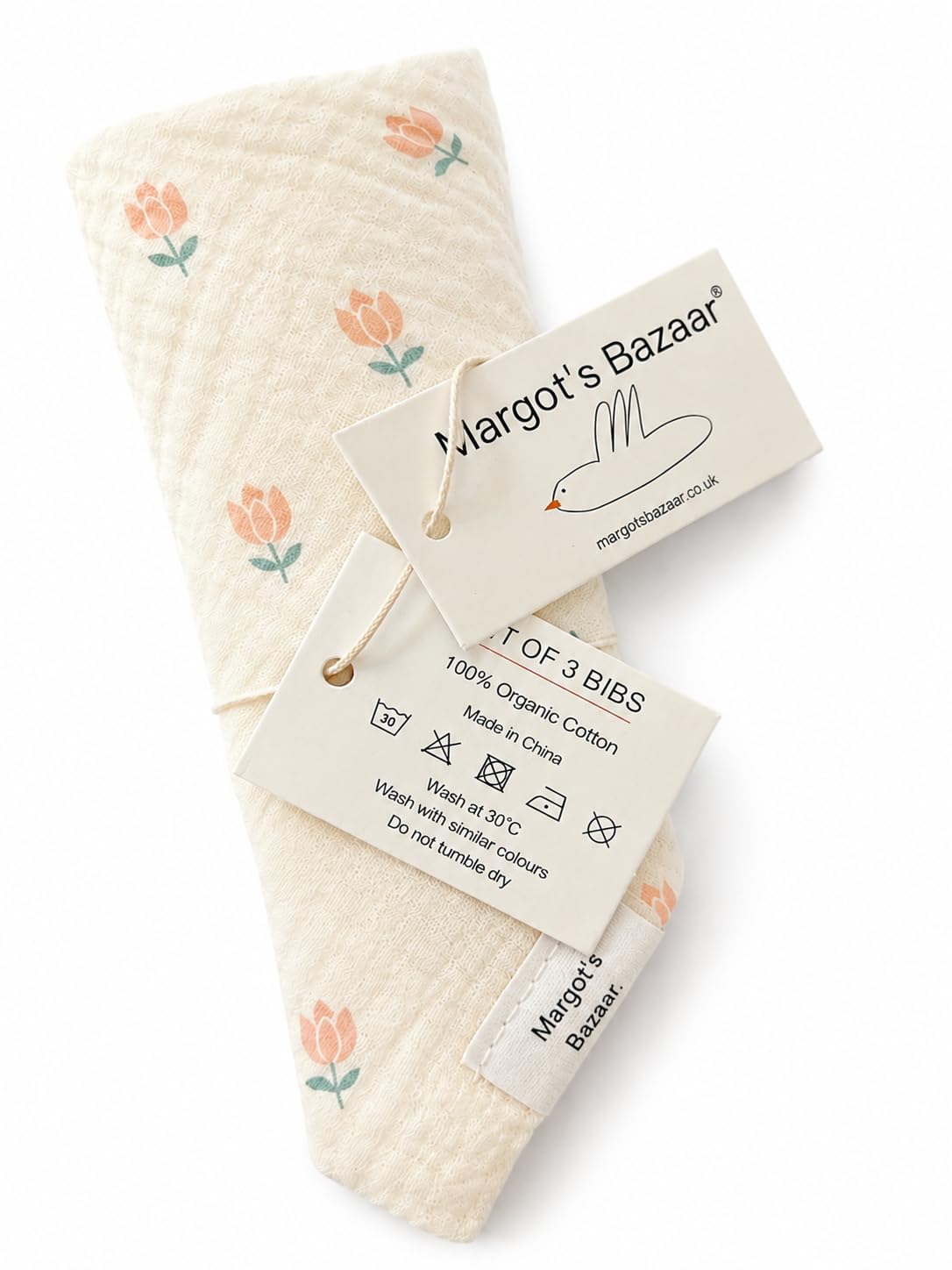 Margot's Bazaar Organic Cotton Muslin Baby Bibs, Set of 3