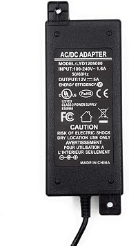 [UL Listed] PoE Texas 12V 5A 60W AC DC Power Supply Adapter, Input 100V220V, Output 12 Volt 5 Amp 60 Watt PS-12v60w