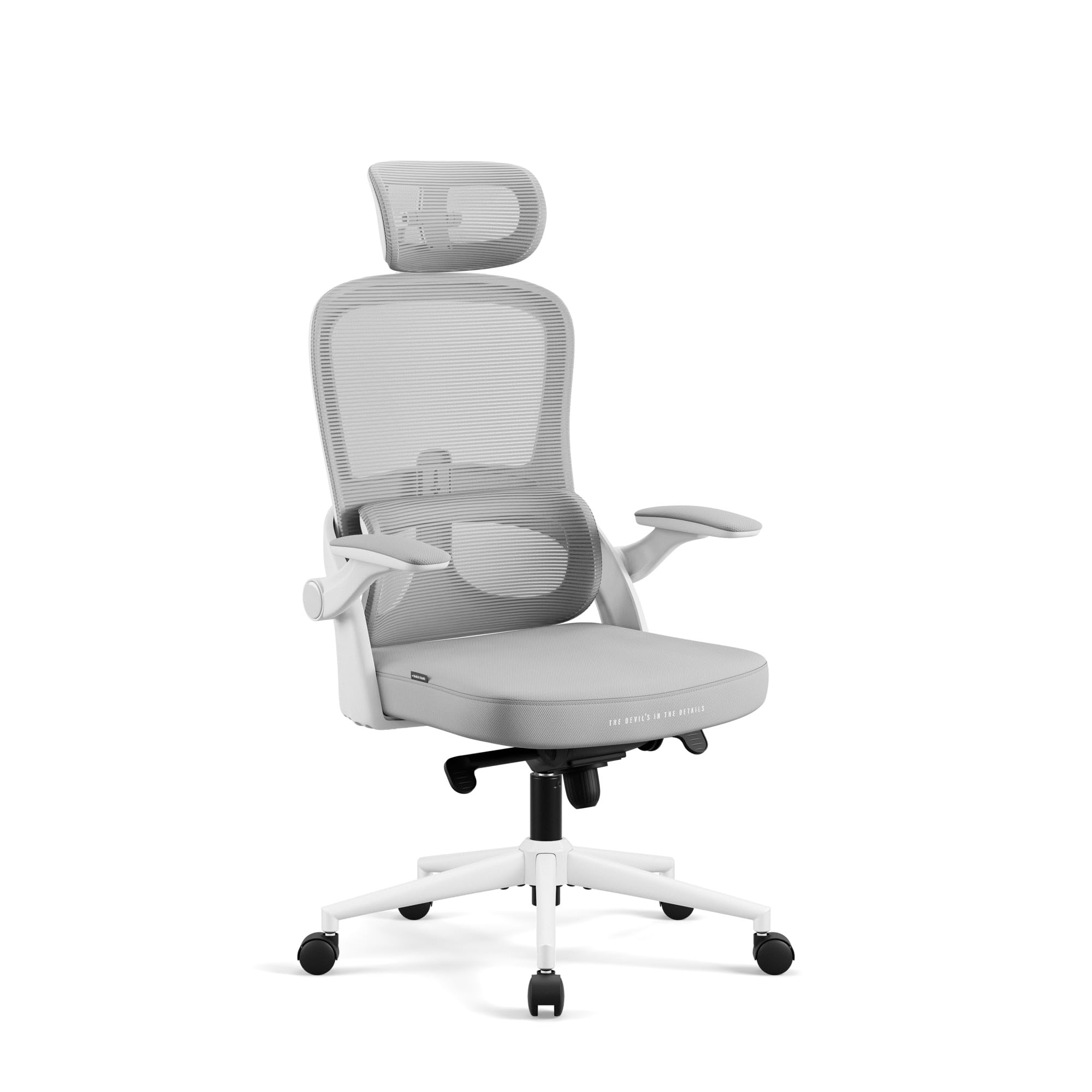 Diablo Silla de Oficina ergonómica V-Light, Silla ergonómica Profesional con Soporte Lumbar Activo, Respaldo de Malla, reposabrazos 3D, Gris