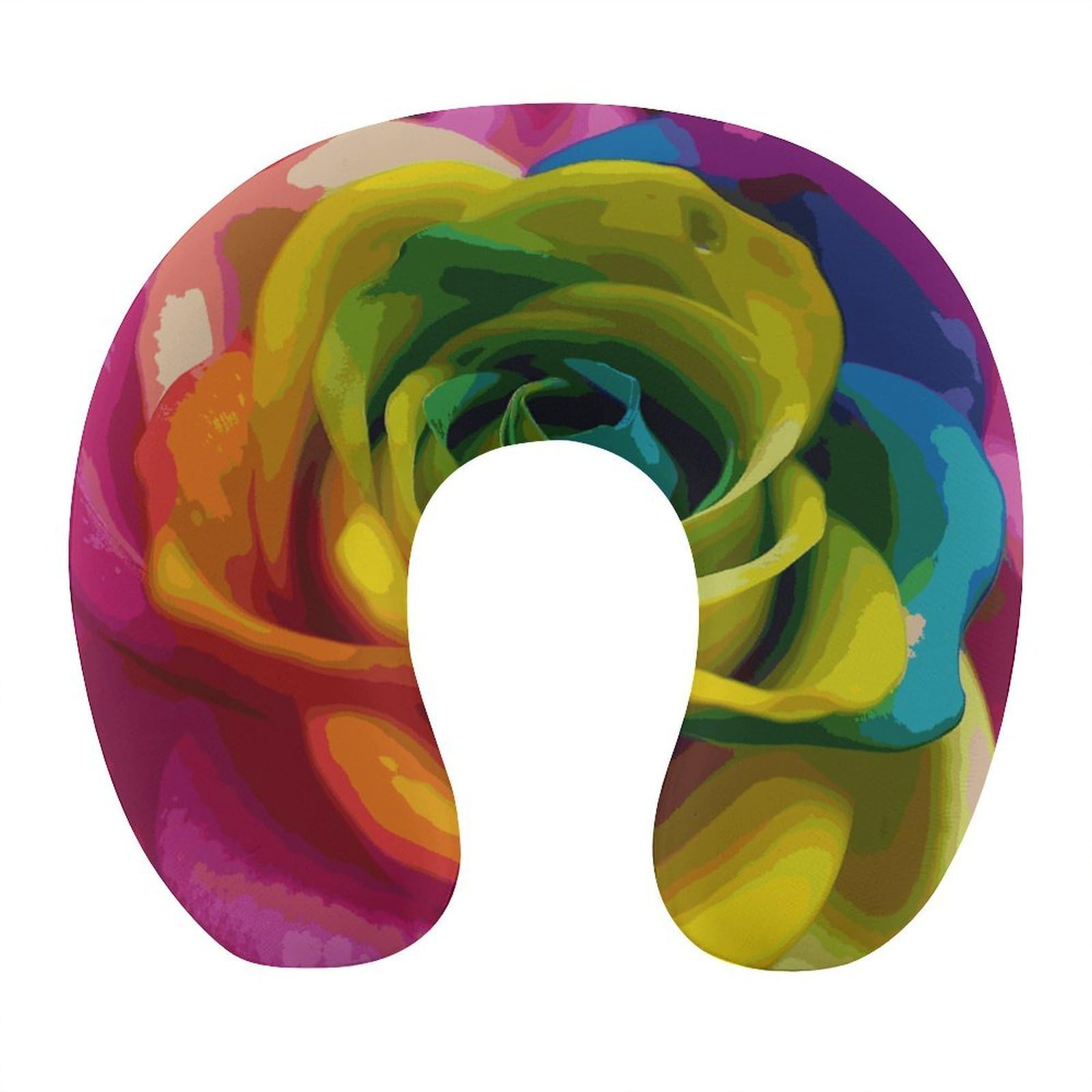 FekiLoot Rainbow Flower Travel Pillow,U Shaped Office Napping Pillow Support Neck and Head Comfortable Travel Neck Pillow U Shape Sleeping Essentials for Long Haul Flights
