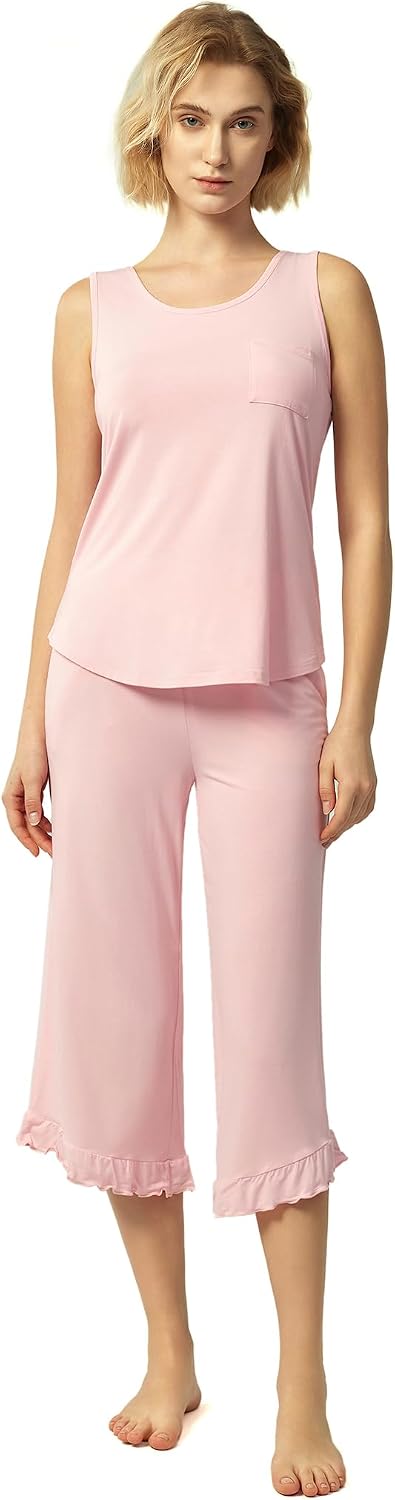 GYS Women's Pajama Sets 2 Piece, Bamboo Viscose Lounge Sets for Women, Soft Tank Top and Capri Pants Sleepwear Pjs S-XXL