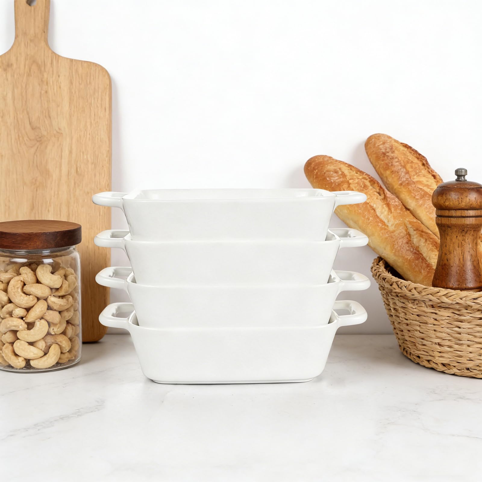 Set di 4 mini pirofile rettangolari in ceramica, per lasagne, porzioni singole, piccola teglia con manici, adatta al forno e lavabile in lavastoviglie