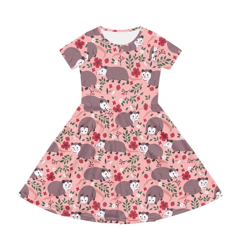 Girls' Crew Neck Cut-in A-Line Dress, Kids Short Sleeves Wedding Swing Dress, Summer School Dress with Pockets2