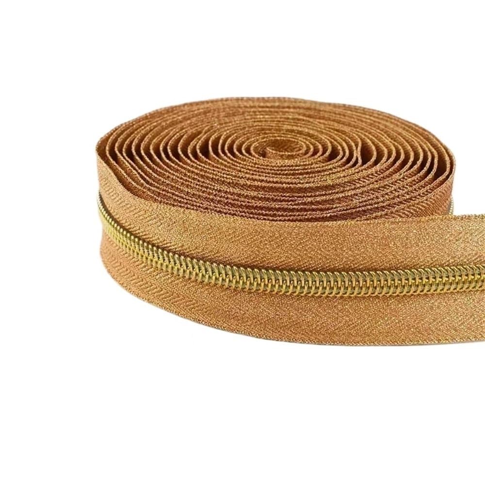 Zip Fastener 5# Silver/Gold/Black Good Flexibility Nylon Zipper Tape, Blue/Purple/Rose Red High Temperature Resistance Sliders 1pc(Brown Gold,3Meters)
