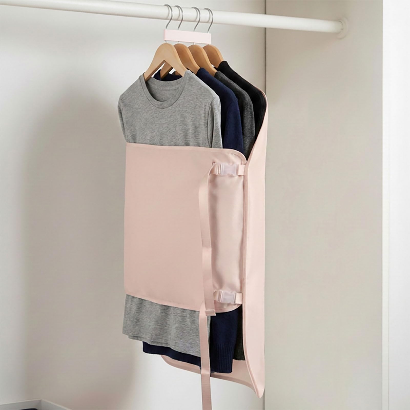 PAVSTINE Hanging Wardrobe Organiser with Compression, Space Saving, Pink