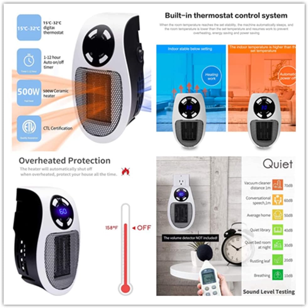 review Electric Portable Space Alpha Heater - 500W Small Heater Plug In Wall with Thermostat, Timer, Led Display, Fast Heating, Low Noise Space Heaters for Indoor use Like Large Room,Bedroom,Bathroom,Office