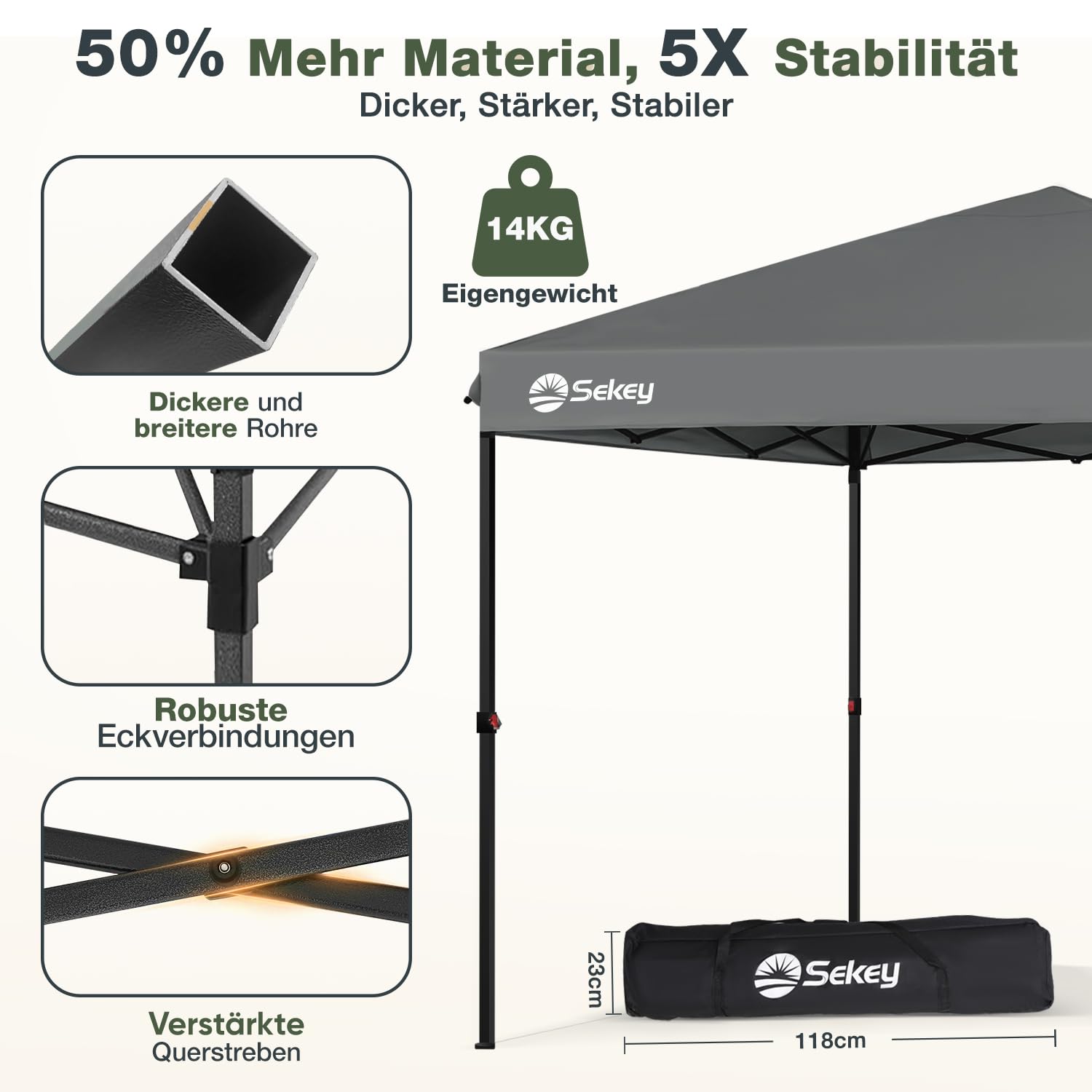 Sekey One-Touch Pop Up Pavillon 3x3 Wasserdicht Stabil Winterfest, Faltpavillon 3x3m mit Verdickten Röhren, Partyzelt Pavillion Klappbar für Camping Festival Party, Premium Serie 3x3, Anthrazit