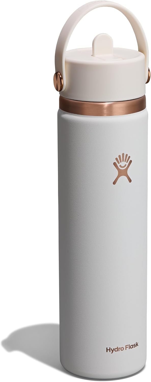 Hydro Flask Water Bottle - Insulated Stainless Steel - Wide Straw Lid, Non Spill, Leakproof in 24 Oz Chalk White Arc