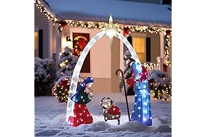 5.1Ft Lighted Outdoor Christmas Decoration Nativity Scene, Outdoor Pre-Lit Iridescent Nativity Scene...