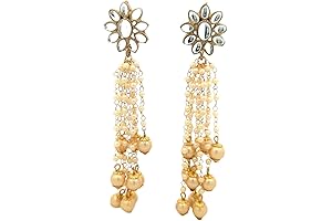 Gold Plated Stone Chain Set Kundan Beads Earrings
