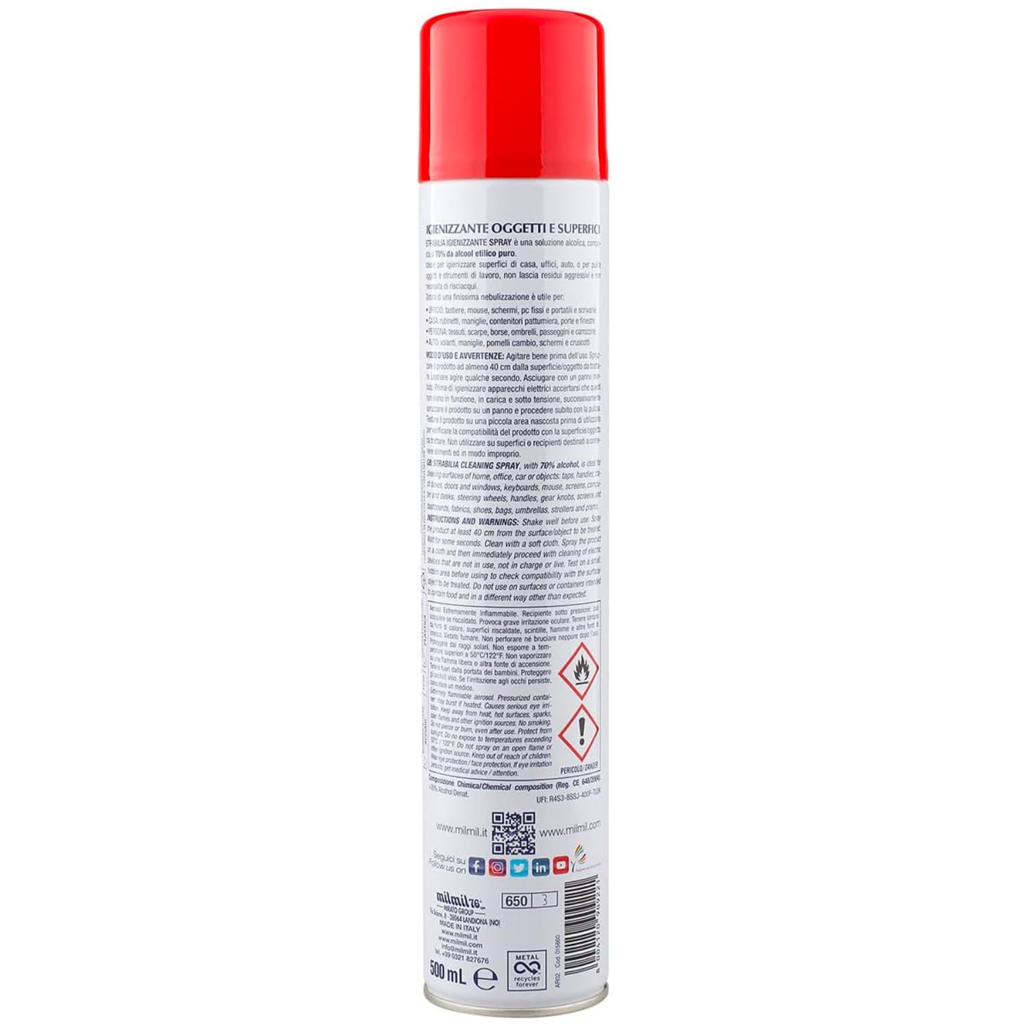 Spray disinfettante a base alcolica – igienizzante multiuso superfici – 500ml – Variazioni 4/8/12 Pezzi (8)