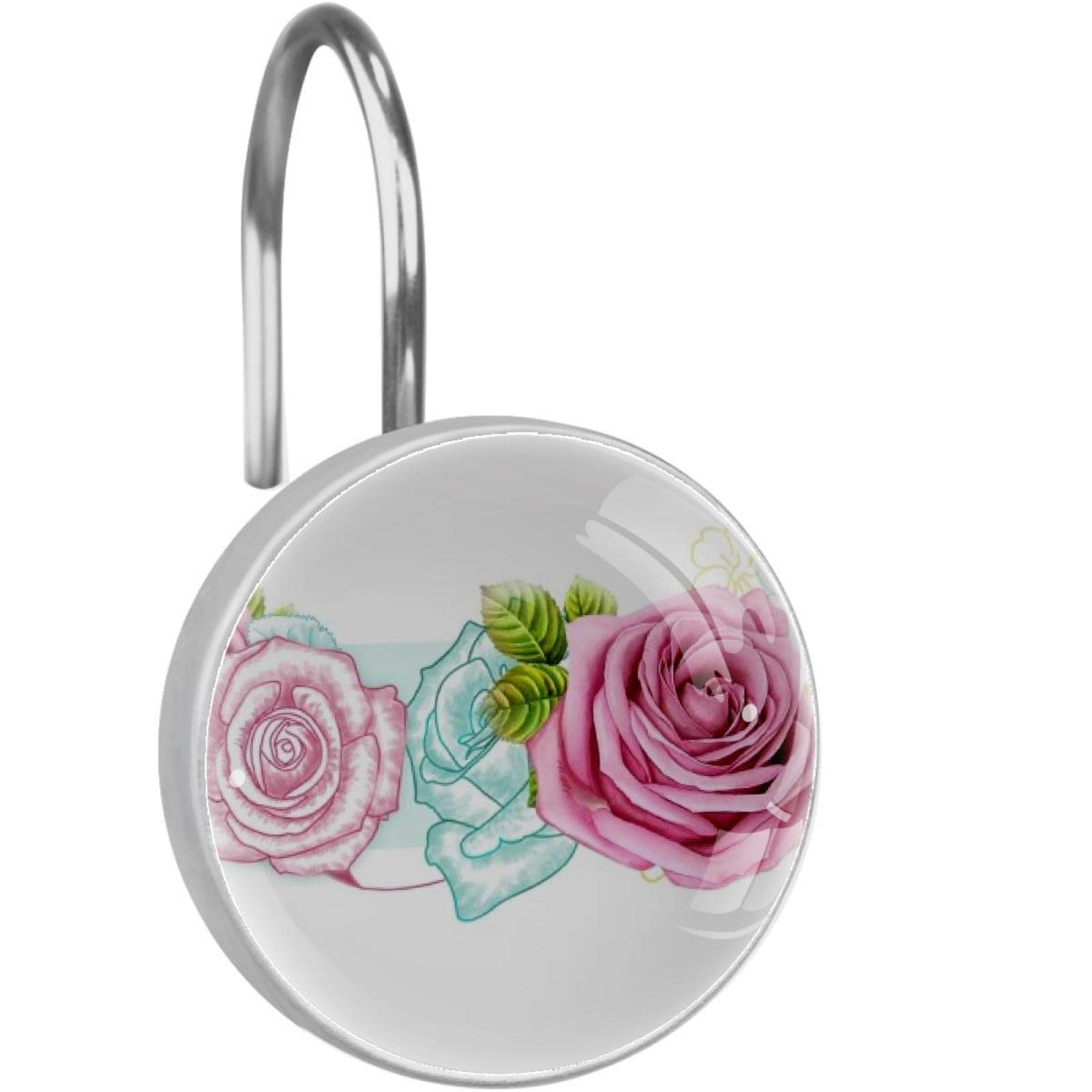 Crochets pour rideau de douche en verre cristal rose, lot de 12 anneaux décoratifs