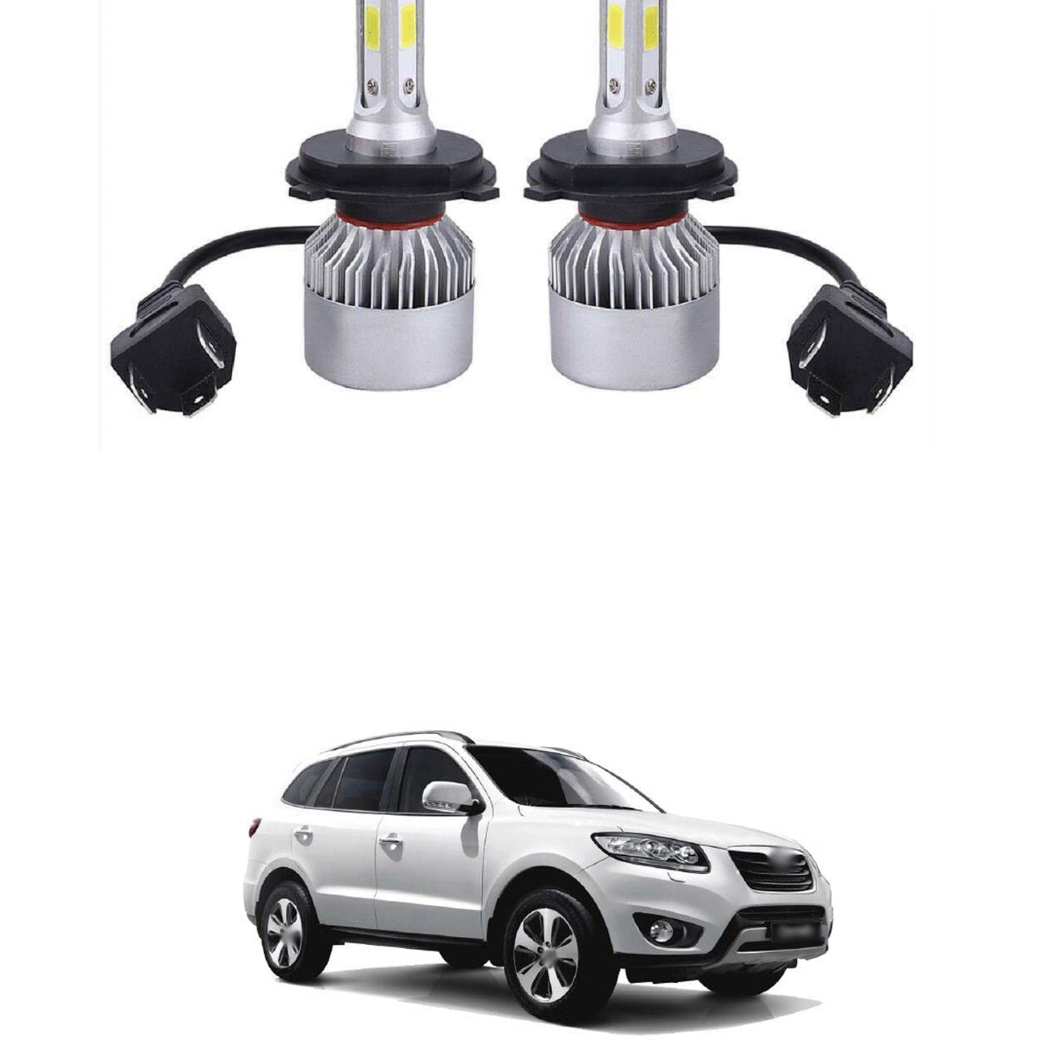 XZRTZ H4 9003 HB2 LED Headlight Bulbs, Headlights Light High Low Beam, 3 Side COB Chip Led Replacement Super Bright, Pack of 2 Compatible With H-yundai S-anta F-e T-ype 1 (2010-2013)