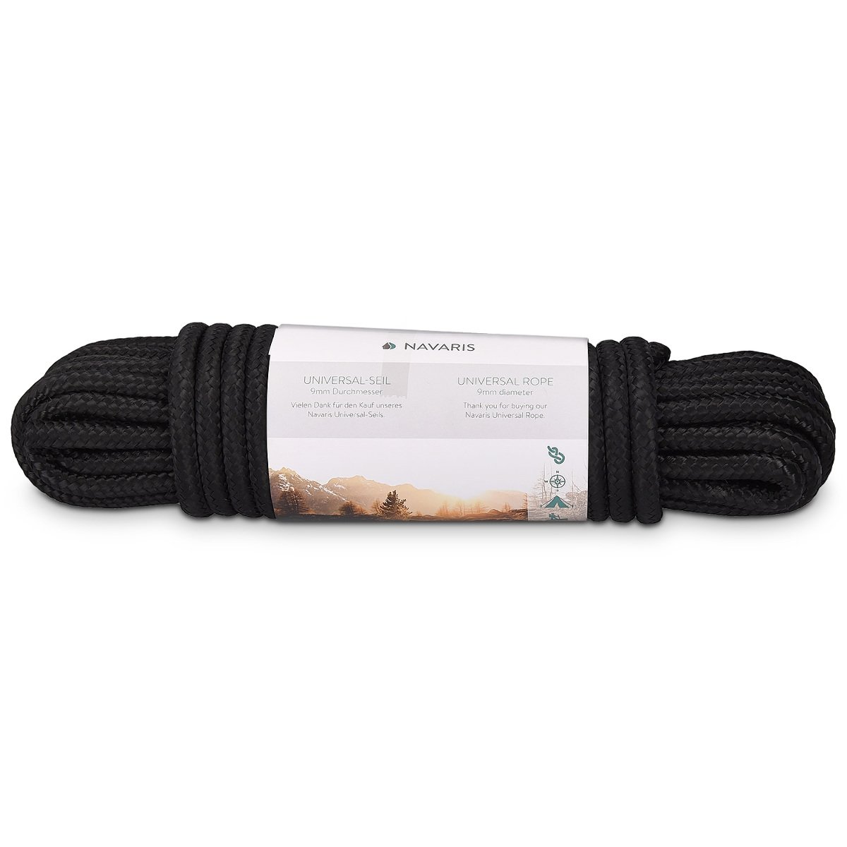 Navaris Corda Universale di Sopravvivenza - Corda 15m 9mm per Sport Outdoor Pesca Campeggio Nautica - Non Adatta per Arrampicata - Nera