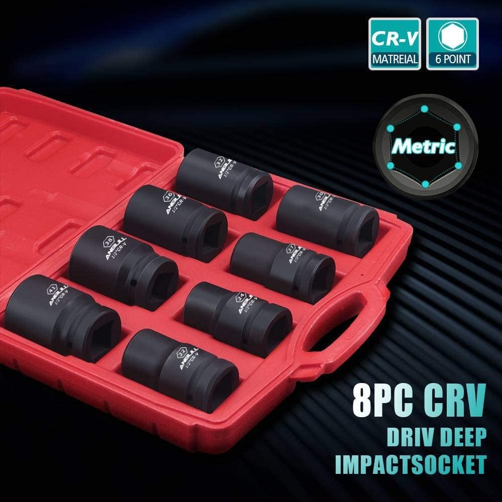 Anbull 1" Drive Jumbo Impact Socket Set, 9 Pieces Universal Hex Deep