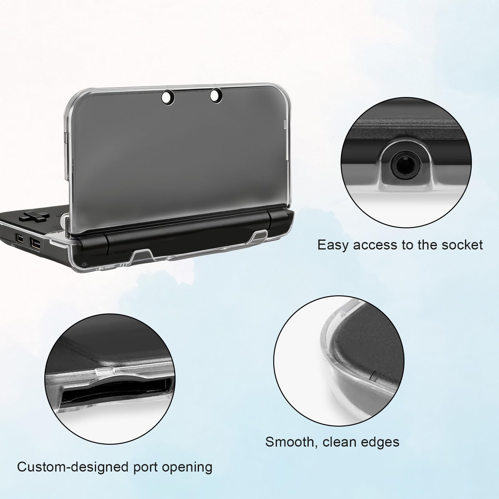 Etui Ochronne do Nowego 3DS XL/LL, Plastikowa Przezroczysta Osłona Ochronna Odporna na Zarysowania z 7 Szarymi Silikonowymi Padami do Kontrolera Kompatybilne z Nowym 3DS XL/LL