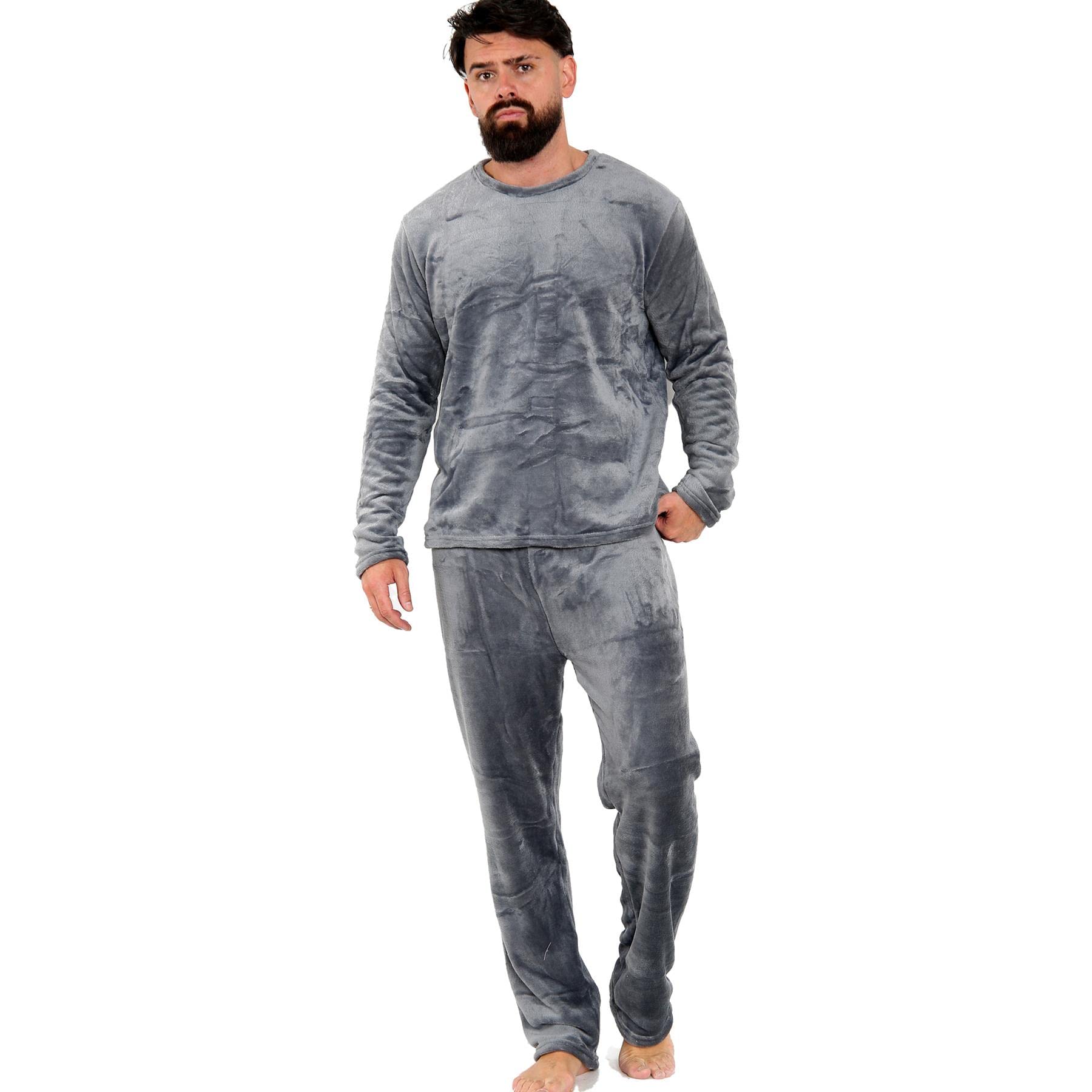 A2z Men's Charcoal Pyjamas Soft Warm Fleece Twosie - Pjs 218 Xxl
