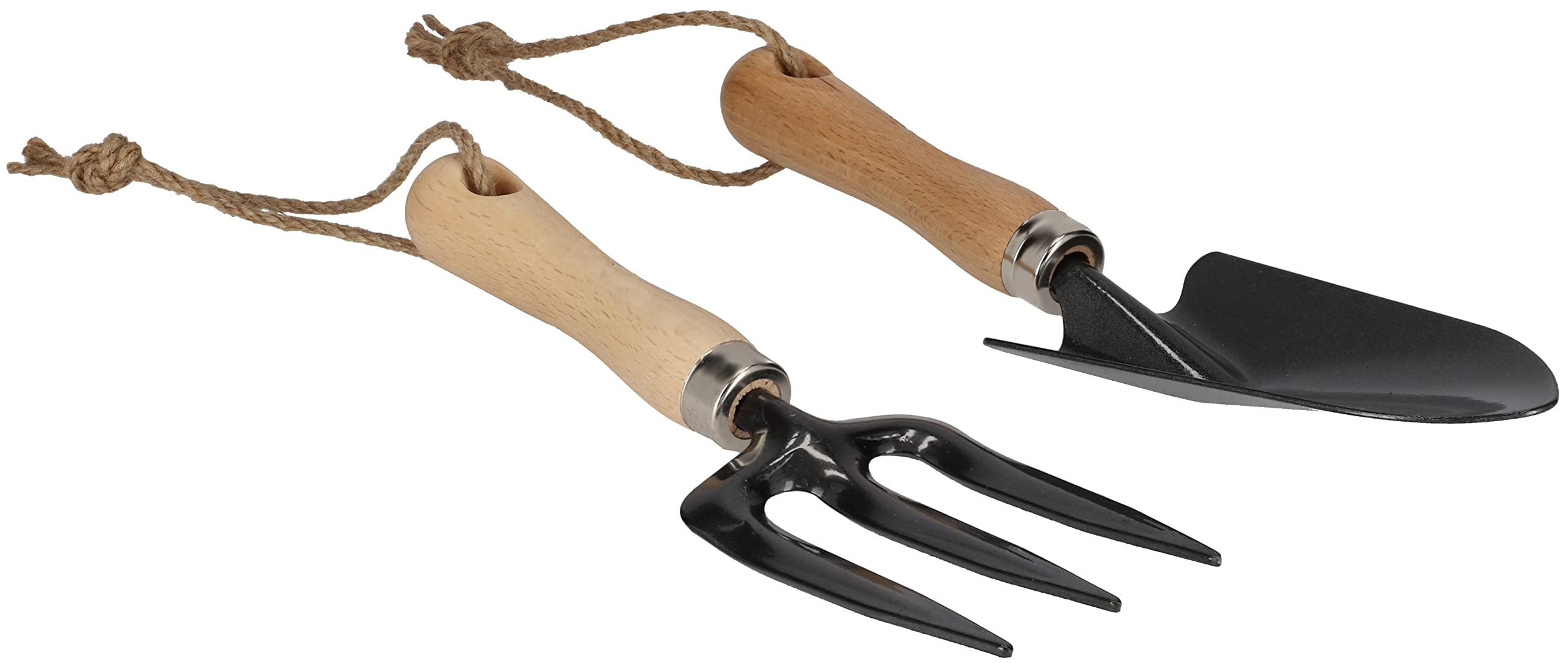 KOTARBAU® Set di 5 Piccoli Attrezzi da Giardinaggio Rastrello Forchetta Cazzuola e Guanti con Manico in Legno Universale per Giardino Accessori da Giardino Strumenti Utensili da Giardinaggio