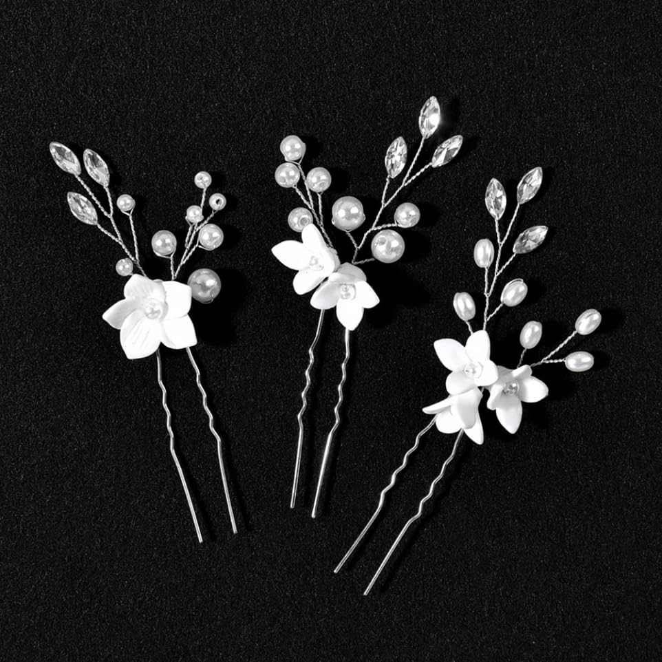 Baluue 12stücke Teiliges U-förmiges Haarschmuck-set Mit Weißen Blumen Für Hochzeiten Brautfrisuren Und Brautjungfern Haarnadeln Kunstperlen Für Besondere Anlässe