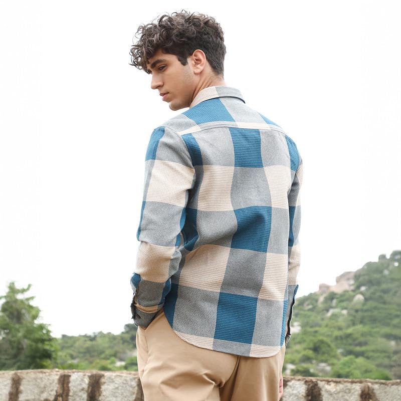 Image of CAHOOT Men's Shirt | Button-Down Collar /Long Sleeve Cuffed Sleeves /Button Closure | Checks Checks | Cotton Shirt for Casual Wear