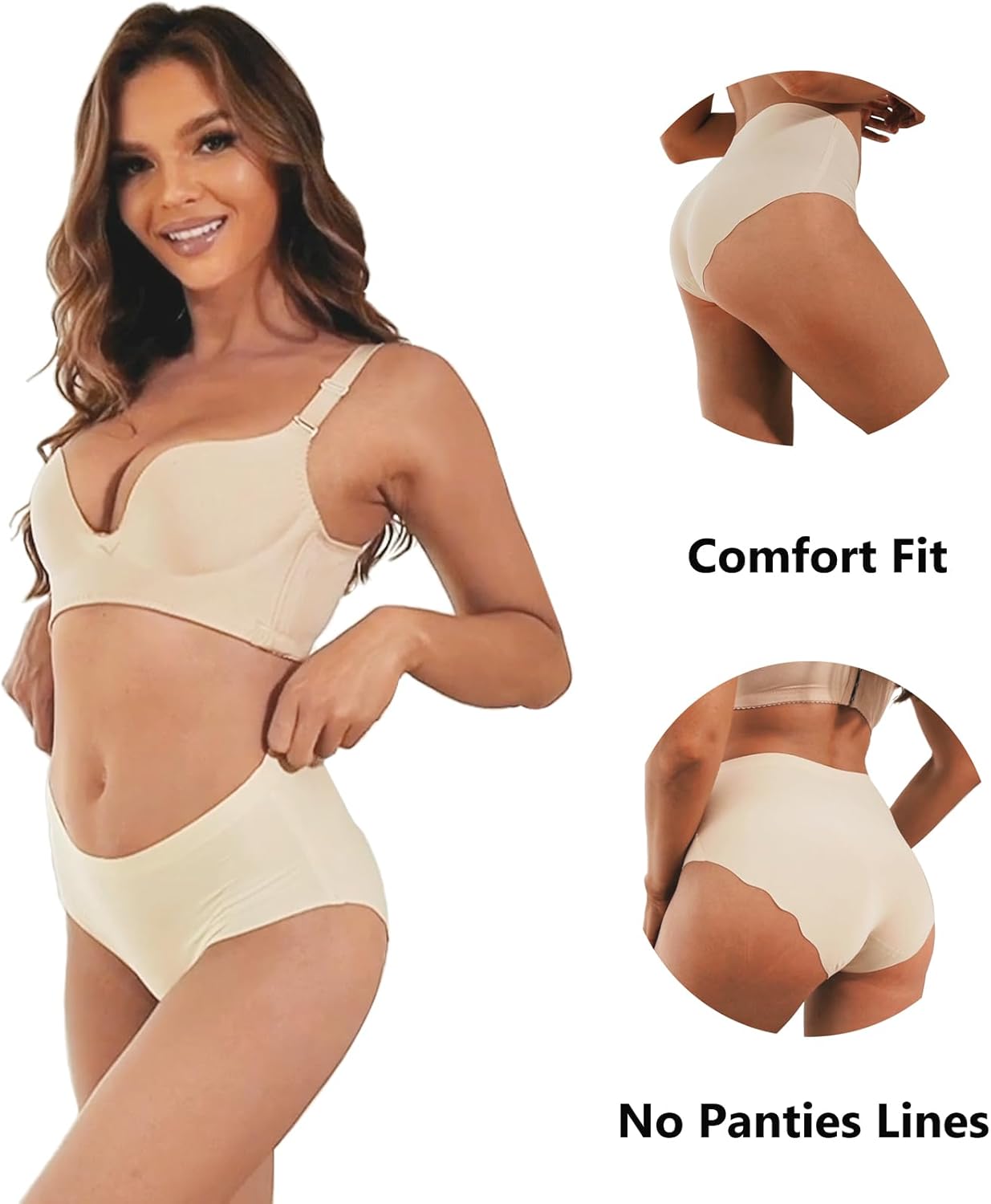 Bolivelan Women's Invisible Seamless Hipster Panties Mid-Rise No Show Laser Cut Briefs Underwear Pack of 6 - Image 3