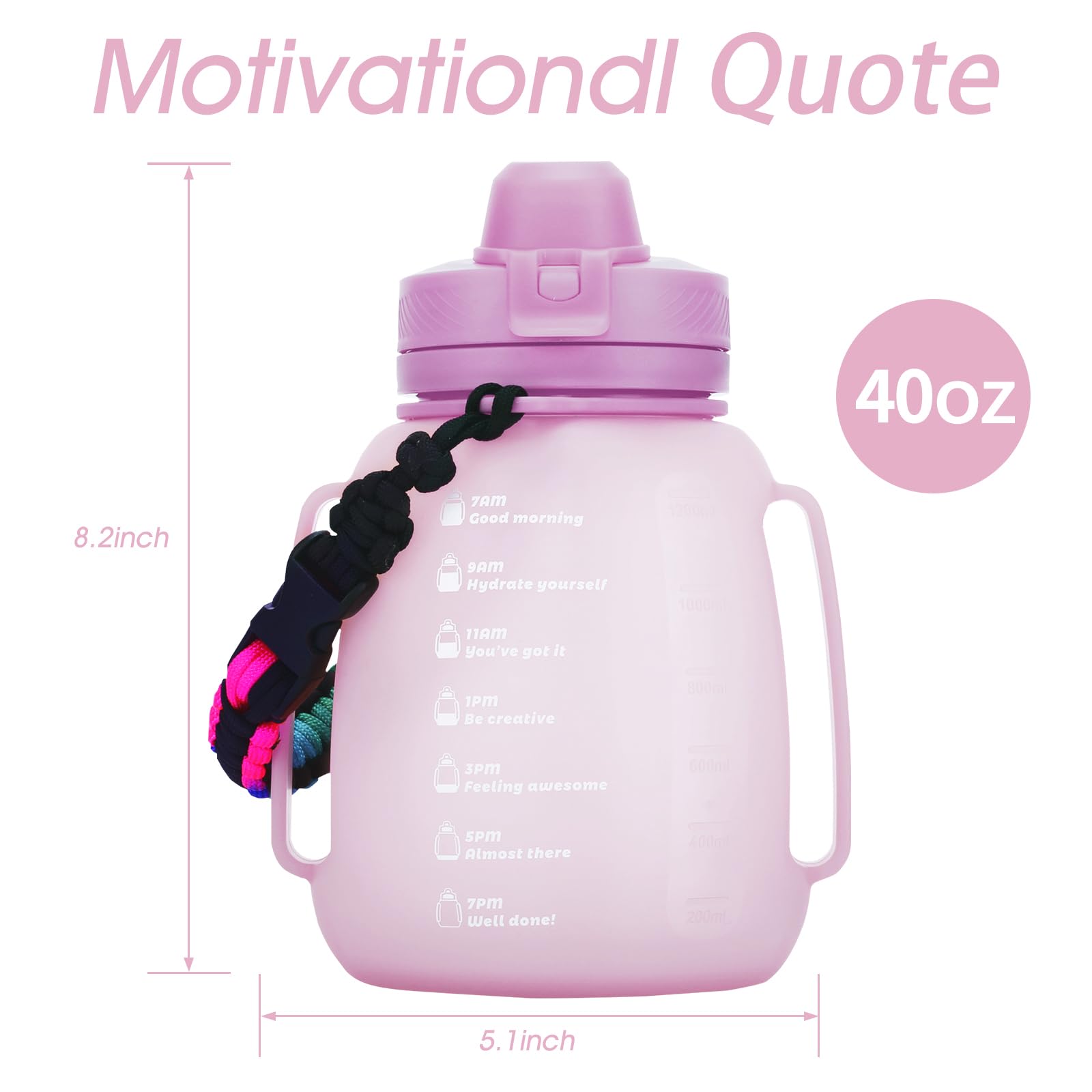 TakeToday Faltbare Trinkflaschen für den Außenbereich, 1134 g, Violett | Zeitmarkierung, BPA-freies Silikon, faltbar für Reisen, Paracord-Griff für Wandern, Fitnessstudio, Camping, auslaufsicher