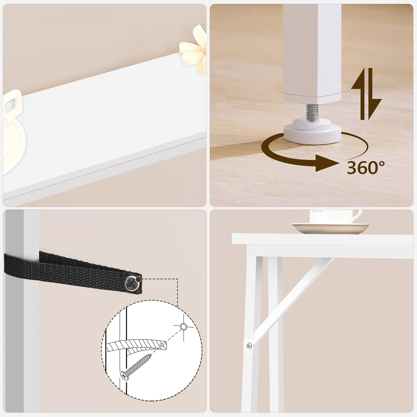 YATINEY 15 cm breite Konsolentische, 2er Set, Lange schmale Flurtische, Eingangstische hinter dem Sofa, mit Ladestation, Metallgestell, für Eingangsbereich, Flur, Weiß XCT05L2CWW