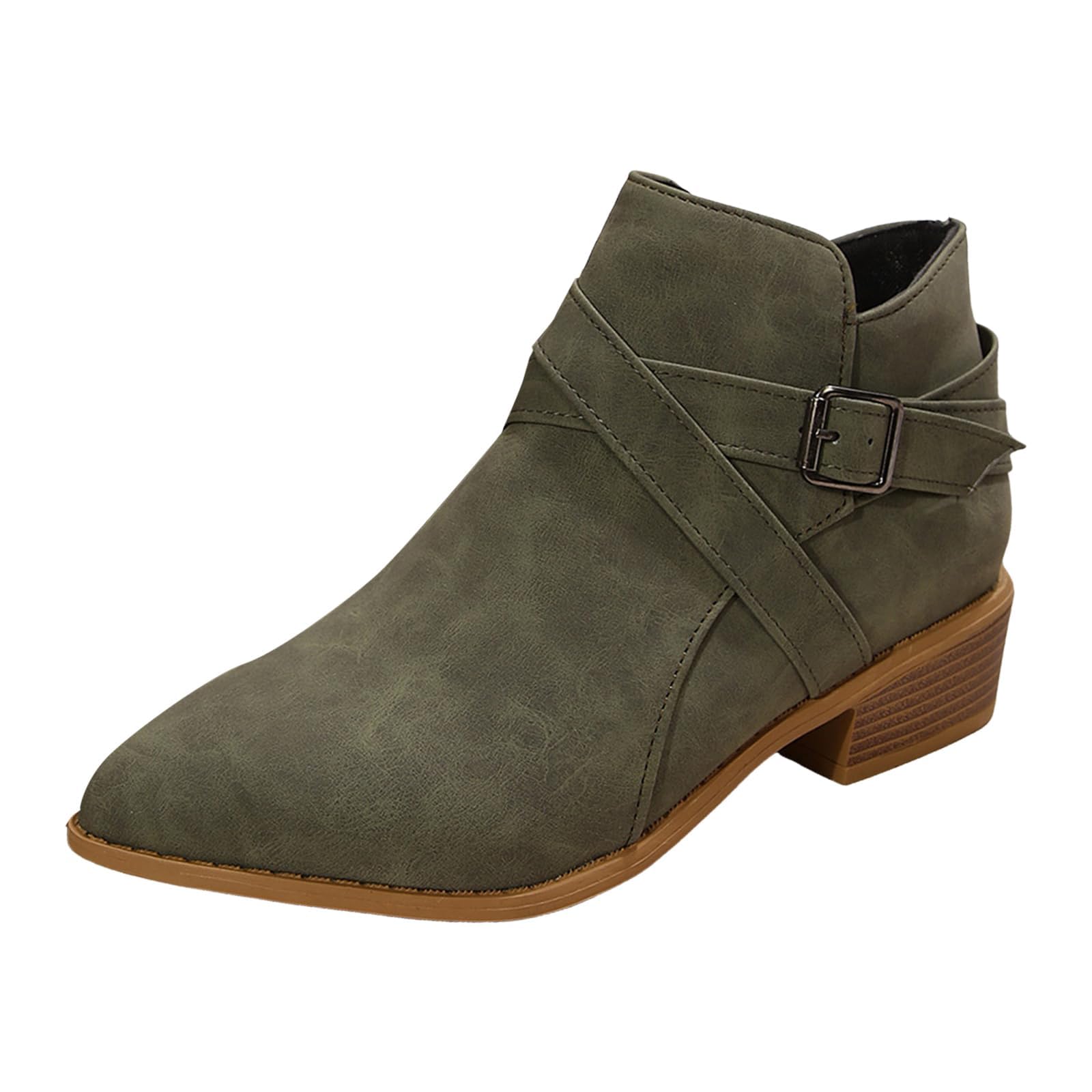 Ankle Boots for Women Casual Dress Low Heeled Booties V Cut Fashion Thick Heel Design Shoes Pointed Toe