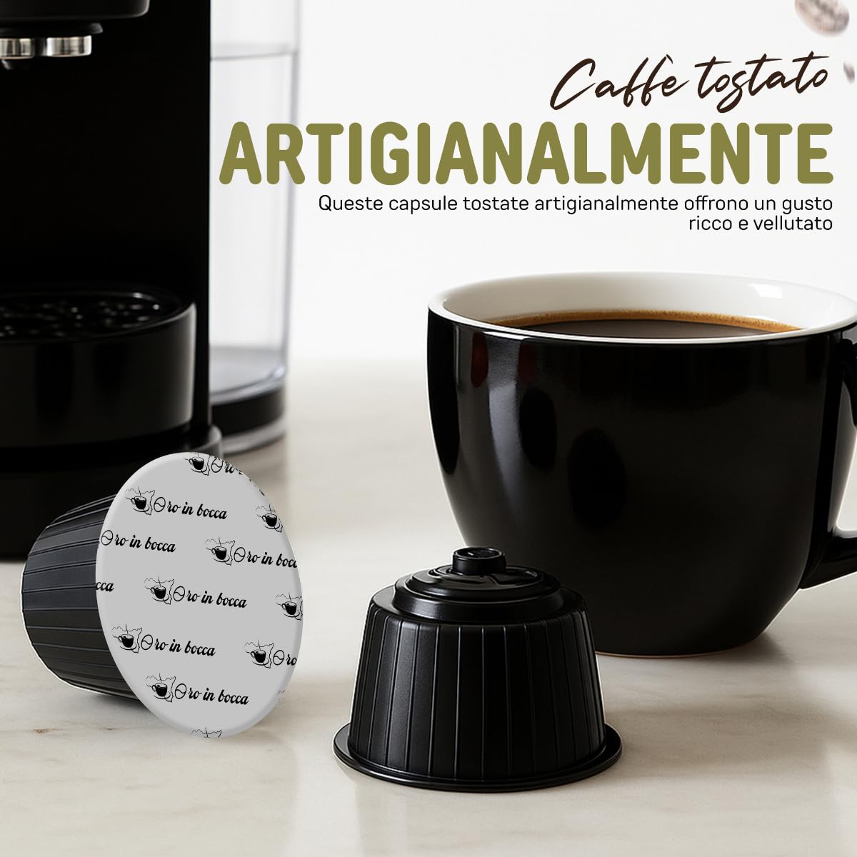 Oro in Bocca 100 Capsule Caffè Decaffeinato Compatibili con Nescafé Dolce Gusto, Caffè Espresso Decaffeinato 70% Arabica 30% Robusta, Gusto Morbido e Bilanciato, Aroma Dolce, Made in Italy (100, DEK)