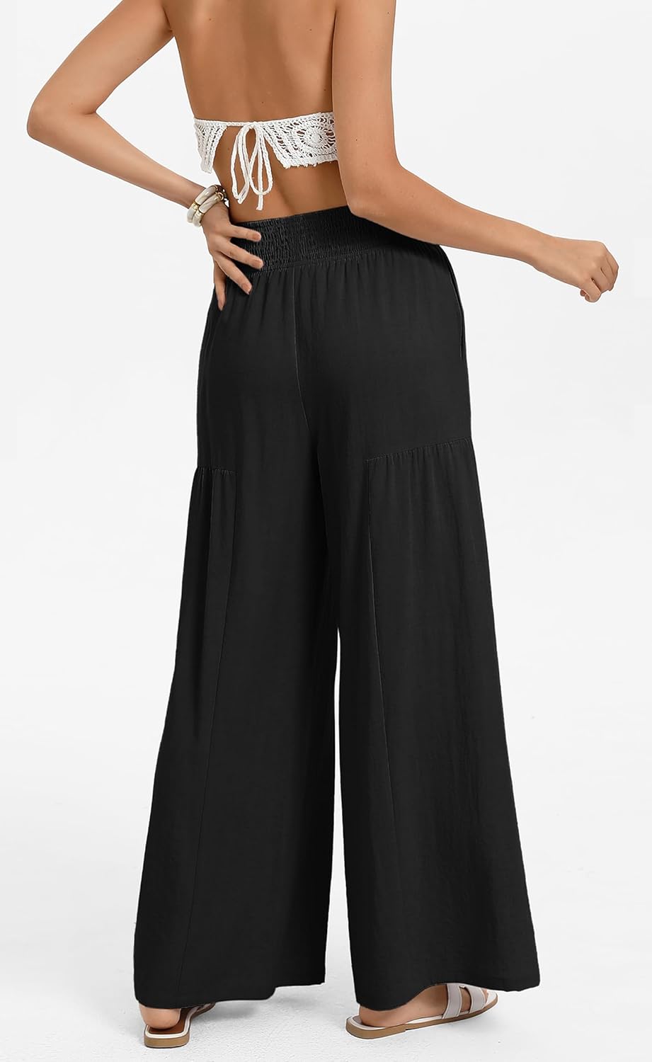 GRACE KARIN Womens Palazzo Pants Summer High Waist Boho Wide Leg Casual Flowy Pants Beach Vacation Outfits with Pockets - Image 4