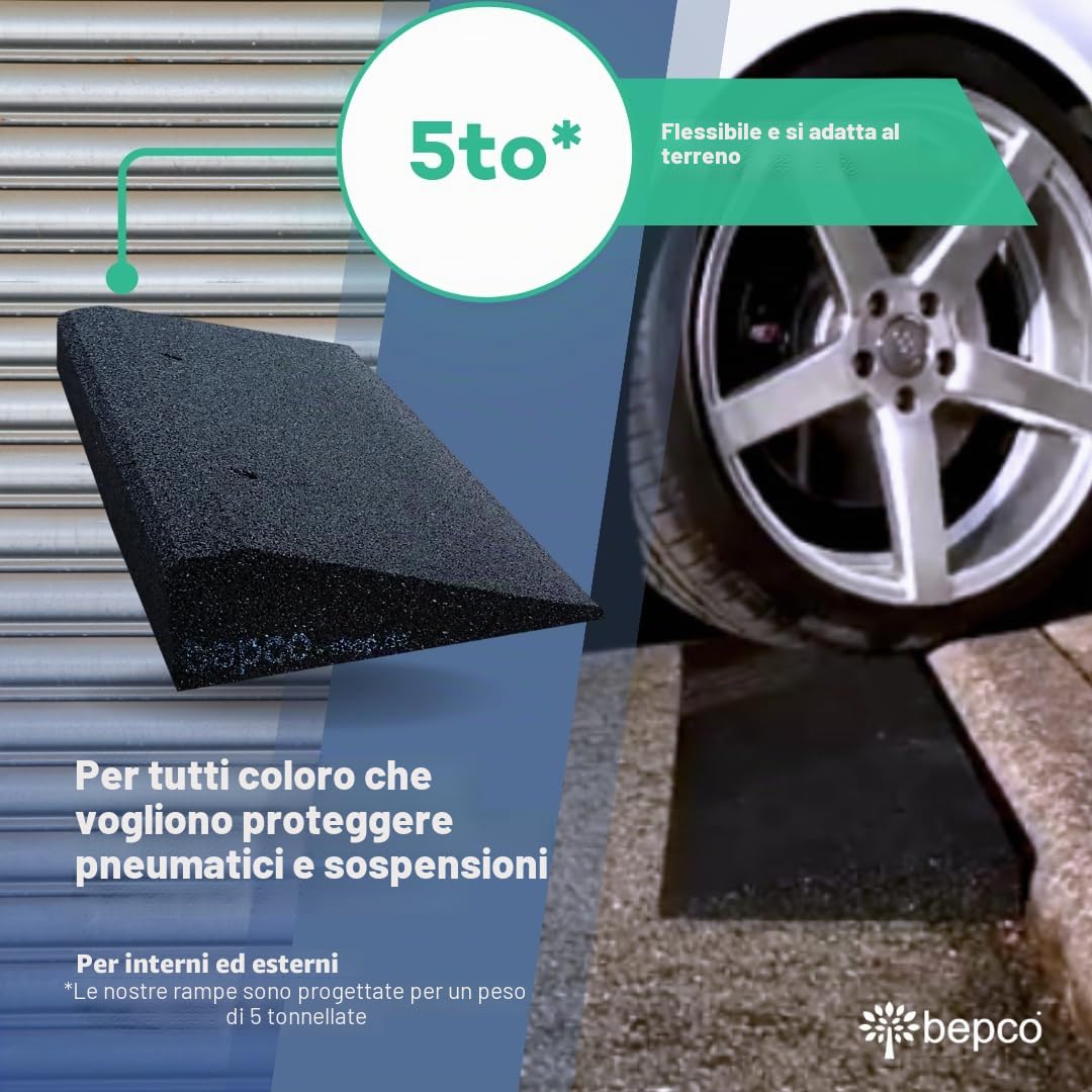 bepco Set di 2 rampe per marciapiede + passanti per maniglie, 50 x 25 x 6 cm, in gomma (nera), rampa di carico per soglia della porta, con rondelle per il fissaggio