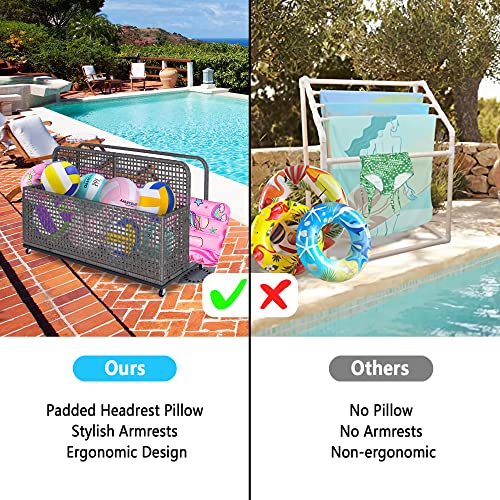 IDEALHOUSE Poolside Float Storage, Outdoor Storage, Patio Poolside Float Storage Basket, Storage Box, PE Rattan Outdoor Pool Caddy with Rolling Wheels for Floaties, Beach-Sturdy & Movable, Grey - Thumbnail 6