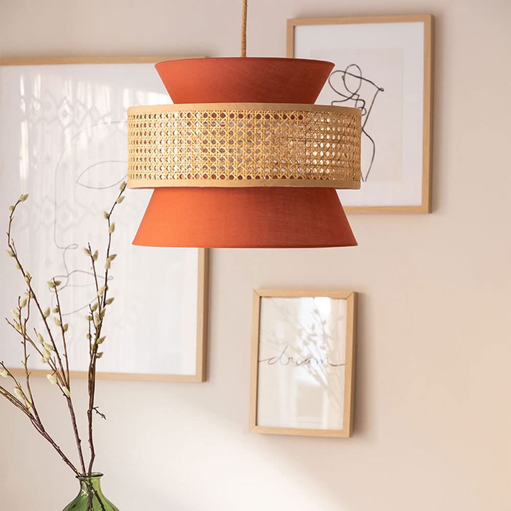 Lampada A Sospensione In Vimini Di Bambù Con Paralume Artistico In Tessuto Arancione Lampadari Per Lampadari Per Interni In Stile Rustico Lampada A Sospensione E27 Stile Vimini Rattan