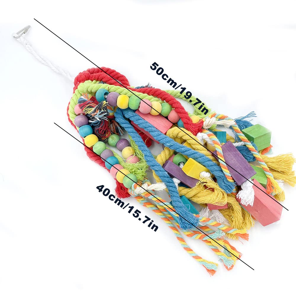 20.5 inch Parrot Chewing Toys - Wooden Block Tearing and Cotton Rope Toys for Medium Large Extra Large Parrot Conures African Grey Amazon Cockatoo and Macaw - image 6